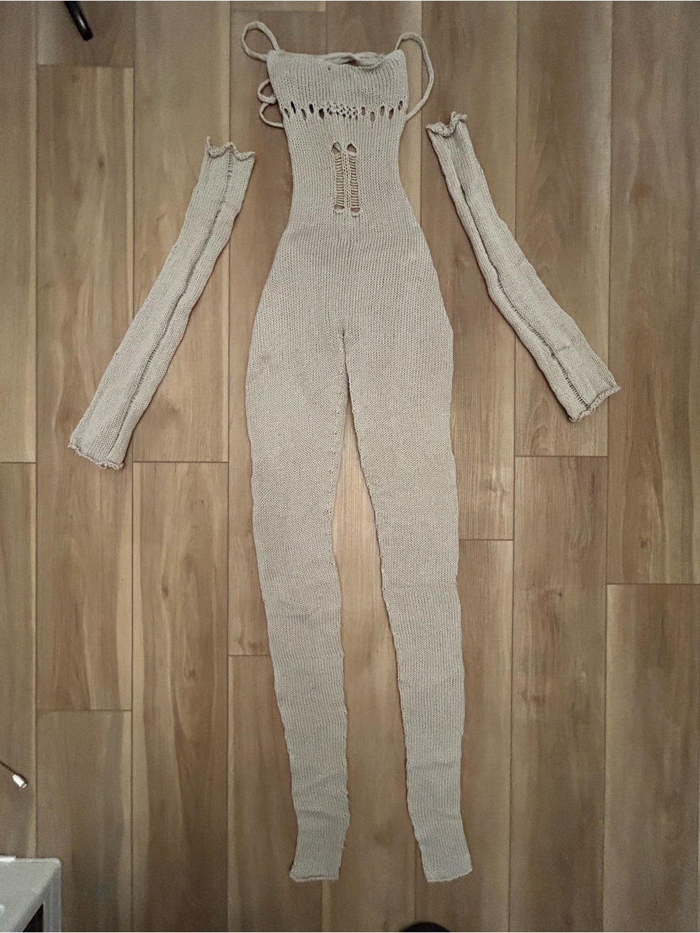 Sleeveless Knit grey Jumpsuit with Detachable Arm Warmers
